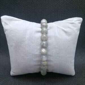 Labradorite Gemstone Bracelet Artisan Beaded Neutral Light Gray 8mm Earthy NEW